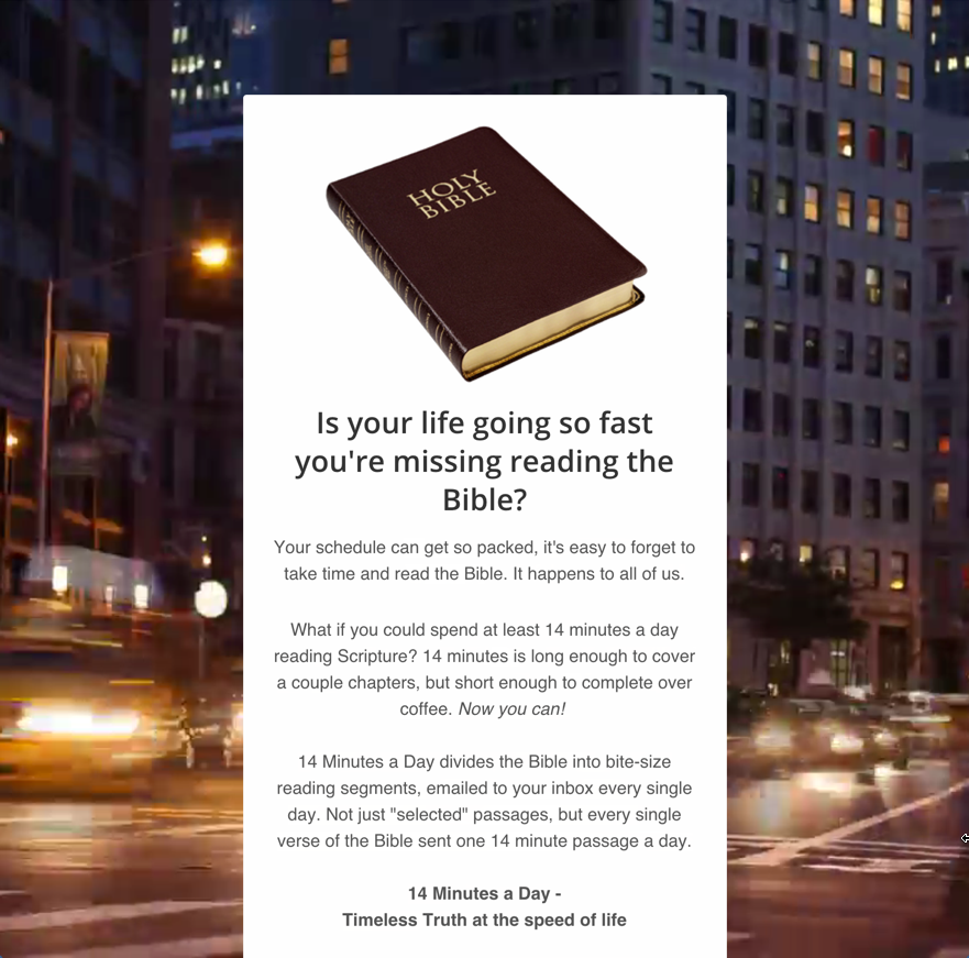 You are currently viewing Daily Bible Reading at the Speed of Life: Announcing 14 Minutes a Day